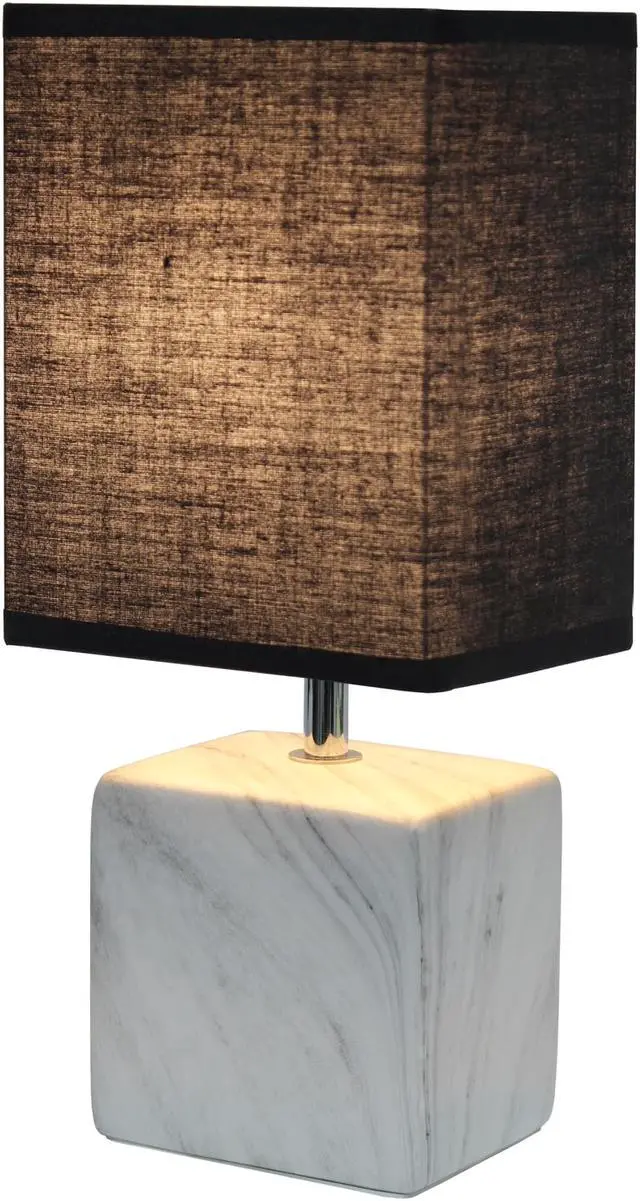 Alt view image 2 of 14 - Simple Designs Petite Marbled Ceramic Table Lamp with Fabric Shade, White with Black Shade
