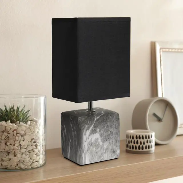 Alt view image 4 of 14 - Simple Designs Petite Marbled Ceramic Table Lamp with Fabric Shade, Black with Black Shade