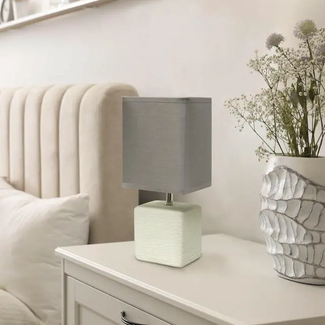 Alt view image 5 of 14 - Simple Designs Petite Faux Stone Table Lamp with Fabric Shade, OffWhite with Gray Shade