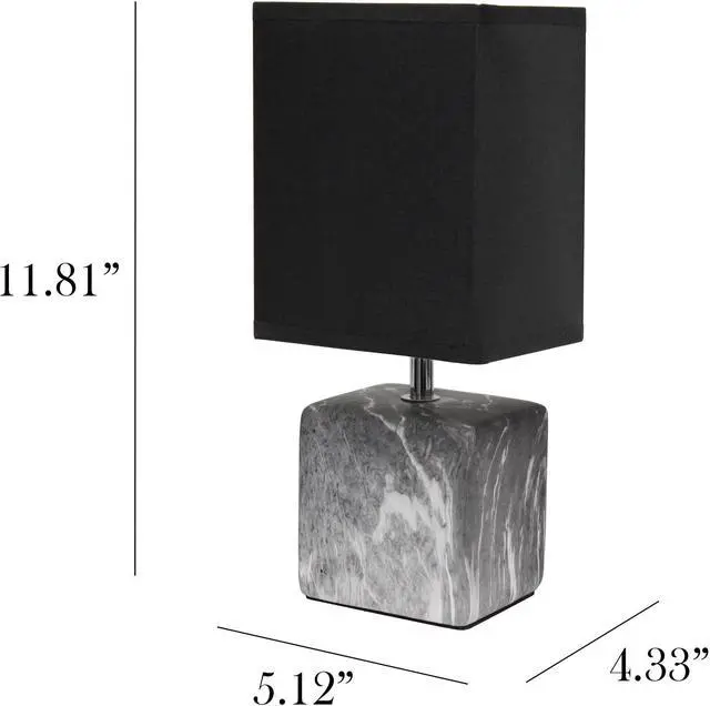 Alt view image 3 of 14 - Simple Designs Petite Marbled Ceramic Table Lamp with Fabric Shade, Black with Black Shade