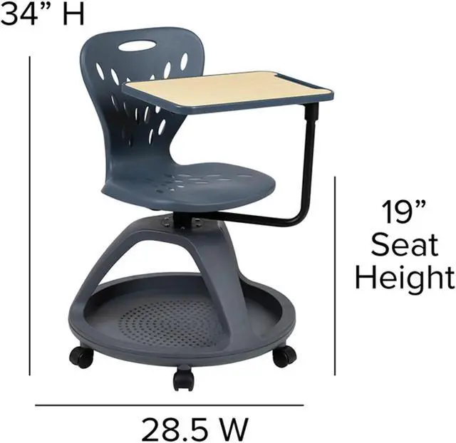 Alt view image 18 of 20 - Dark Gray Mobile Desk Chair with 360 Degree Tablet Rotation and Under Seat Storage Cubby