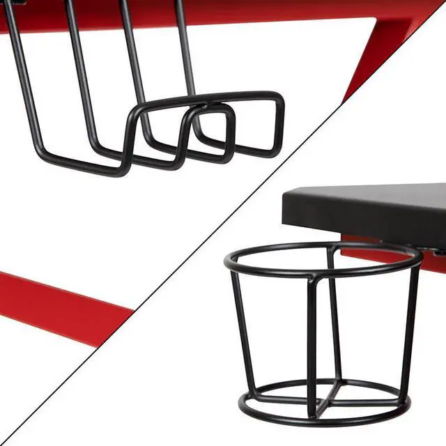 Alt view image 5 of 6 - Red Gaming Ergonomic Desk with Cup Holder and Headphone Hook