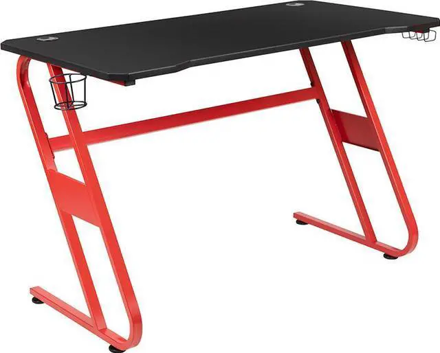 Alt view image 2 of 6 - Red Gaming Ergonomic Desk with Cup Holder and Headphone Hook