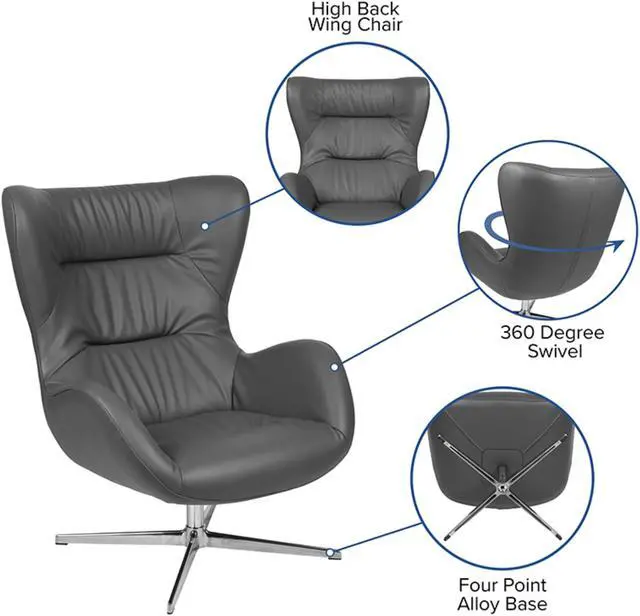 Alt view image 4 of 9 - Gray LeatherSoft Swivel Wing Chair