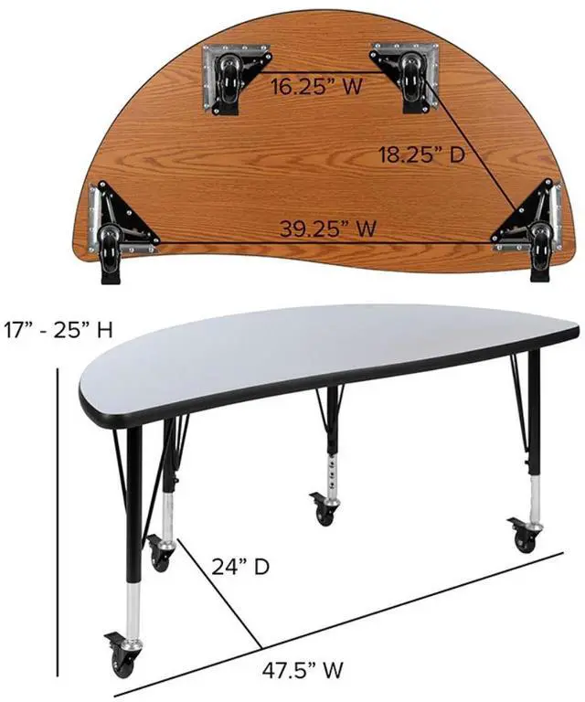 Alt view image 12 of 14 - Mobile 26"W x 60"L Rectangular Wave Flexible Collaborative Oak Laminate Activity Table - Height Adjustable Short Legs