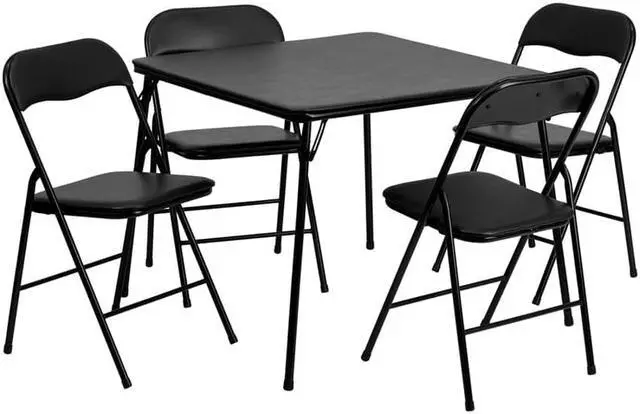 Alt view image 2 of 9 - 5 Piece Black Folding Card Table and Chair Set
