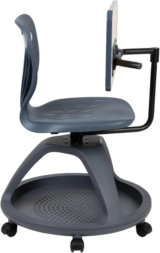 Alt view image 16 of 20 - Dark Gray Mobile Desk Chair with 360 Degree Tablet Rotation and Under Seat Storage Cubby