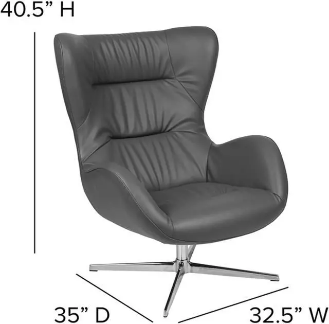 Alt view image 5 of 9 - Gray LeatherSoft Swivel Wing Chair