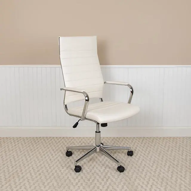 Alt view image 19 of 20 - Mid-Back Black LeatherSoft Contemporary Ribbed Executive Swivel Office Chair