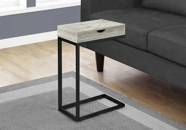Alt view image 8 of 10 - Monarch Specialties Grey Reclaimed Wood-Look Rectangular Accent Table with Storage Drawer and Black Metal Base