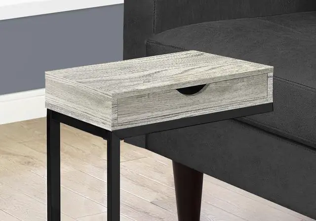 Alt view image 9 of 10 - Monarch Specialties Grey Reclaimed Wood-Look Rectangular Accent Table with Storage Drawer and Black Metal Base