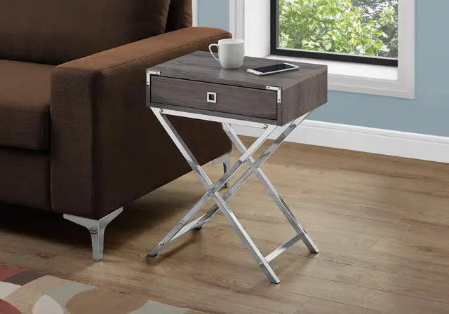 Alt view image 8 of 11 - Monarch Specialties 24"H Multi-Functional Rectangular Top Side/End Accent Table in Laminated Dark Taupe with Chrome Silver Metal Base