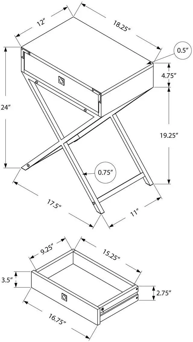 Alt view image 10 of 11 - Monarch Specialties 24"H Multi-Functional Rectangular Top Side/End Accent Table in Laminated Dark Taupe with Chrome Silver Metal Base