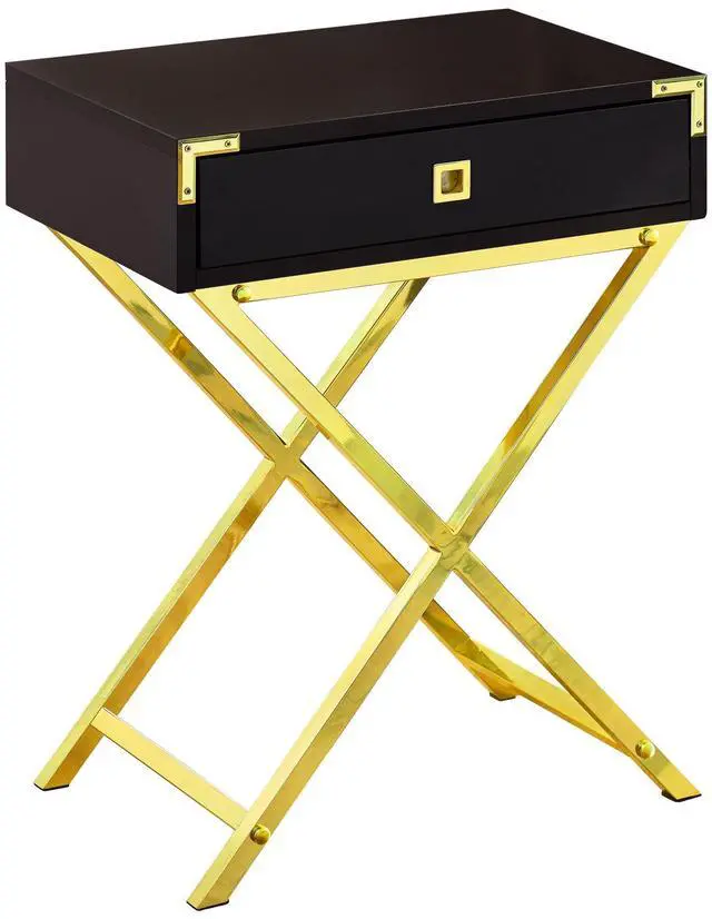 Alt view image 7 of 11 - Monarch Specialties 24"H Multi-Functional Rectangular Top Side/End Accent Table in Cappuccino Laminated Finish with Gold Metal Base