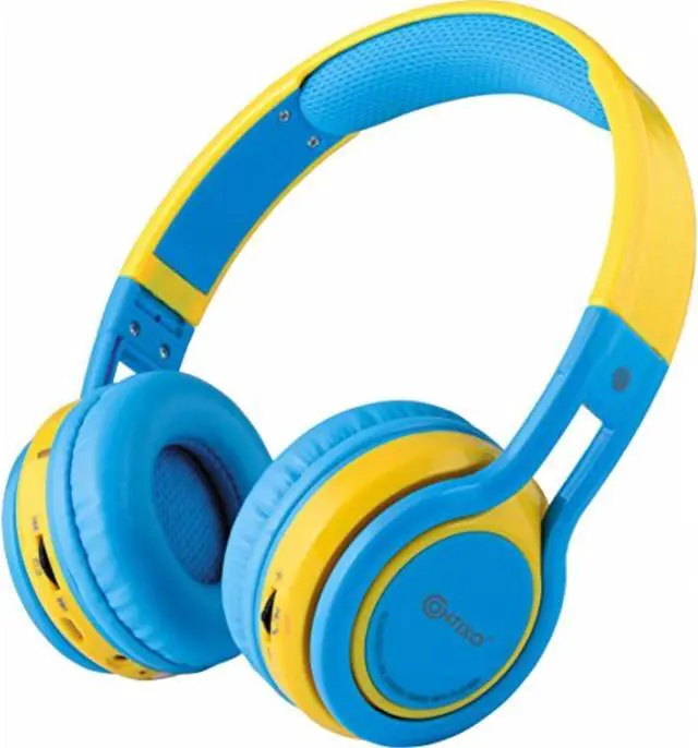 Alt view image 13 of 17 - Contixo KB-2600 Kid Safe 85dB Over The Ear Foldable Wireless Bluetooth Headphone with Volume Limiter, Built-in Micro Phone, Micro SD Card Music Player, FM Stereo Radio, Blue+Yellow
