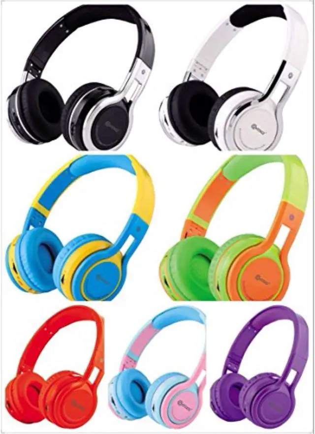 Alt view image 17 of 17 - Contixo KB-2600 Kid Safe 85dB Over The Ear Foldable Wireless Bluetooth Headphone with Volume Limiter, Built-in Micro Phone, Micro SD Card Music Player, FM Stereo Radio, Blue+Yellow