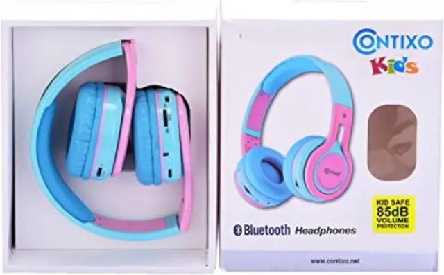 Alt view image 13 of 15 - Contixo KB-2600 Kid Safe 85dB Over The Ear Foldable Wireless Bluetooth Headphone with Volume Limiter, Built-in Micro Phone, Micro SD Card Music Player, FM Stereo Radio, Blue+Pink