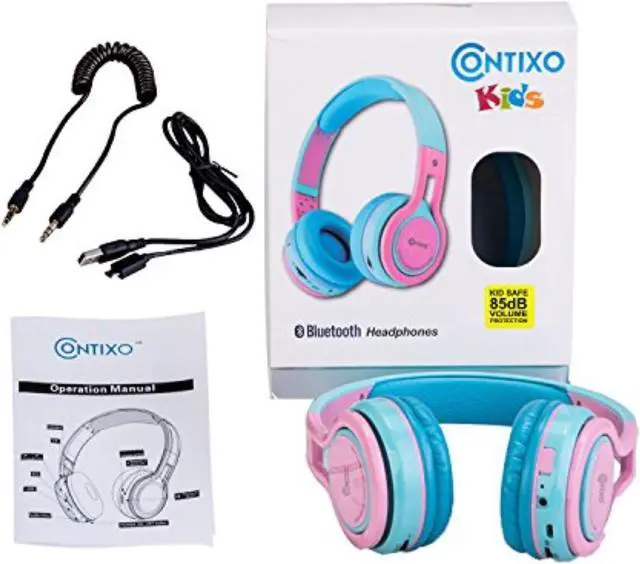 Alt view image 14 of 15 - Contixo KB-2600 Kid Safe 85dB Over The Ear Foldable Wireless Bluetooth Headphone with Volume Limiter, Built-in Micro Phone, Micro SD Card Music Player, FM Stereo Radio, Blue+Pink