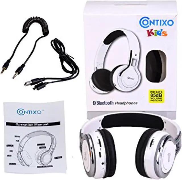 Alt view image 10 of 11 - Contixo KB-2600 Kid Safe 85dB Over The Ear Foldable Wireless Bluetooth Headphone with Volume Limiter, Built-in Micro Phone, Micro SD Card Music Player, FM Stereo Radio, White