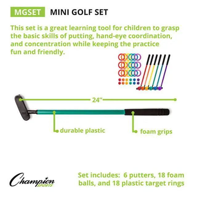 Alt view image 11 of 14 - Champion Sports MGSET Mini Golf Set - 12 Balls/6 Putters/18 Rings/3 Target Holes