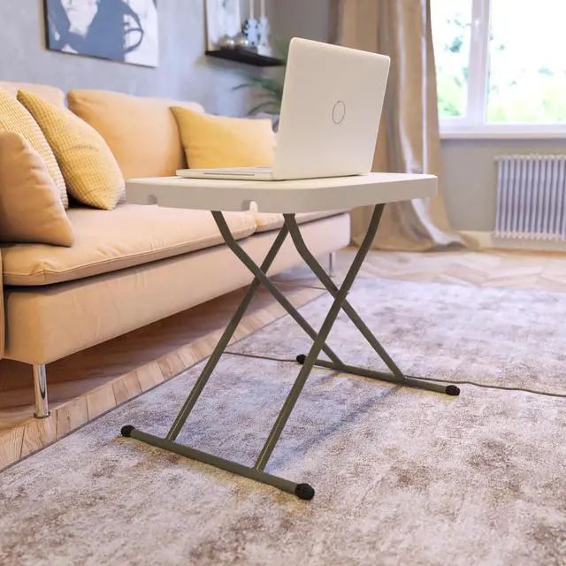 Alt view image 9 of 20 - 26 Inch Granite White Indoor/Outdoor Plastic Folding Table, Adjustable Height Commercial Grade Side Table, Laptop Table, TV Tray