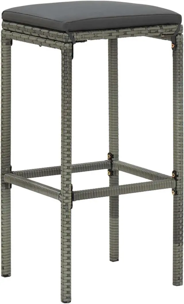 Alt view image 3 of 13 - vidaXL 3 Piece Garden Bar Set with Cushions Poly Rattan Gray