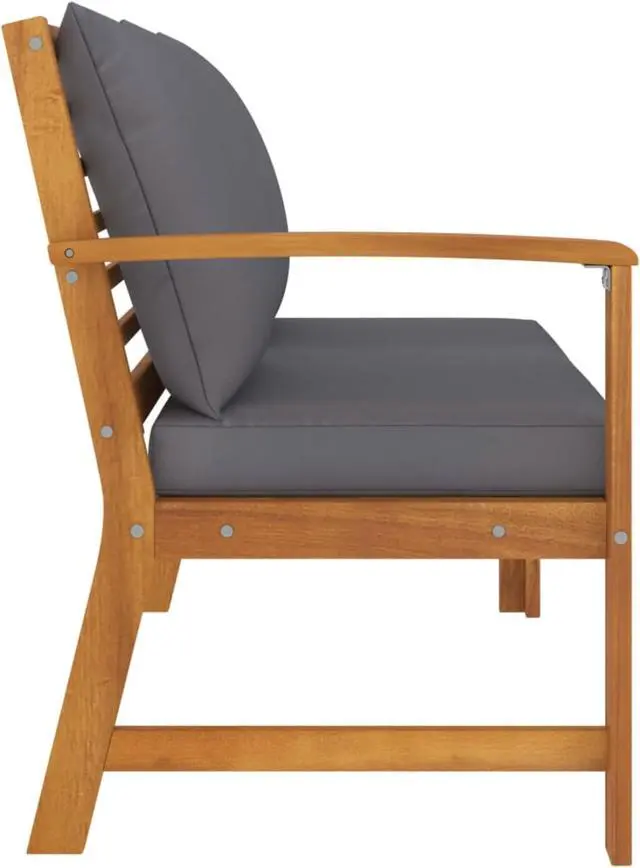 Alt view image 3 of 12 - vidaXL Garden Bench 45.1" with Dark Gray Cushion Solid Acacia Wood