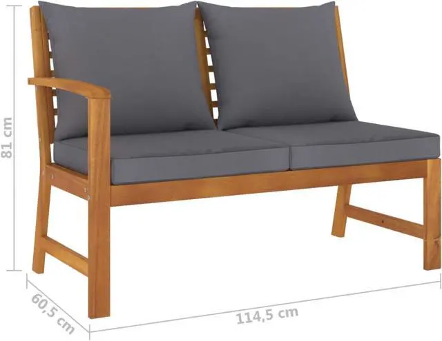 Alt view image 6 of 12 - vidaXL Garden Bench 45.1" with Dark Gray Cushion Solid Acacia Wood