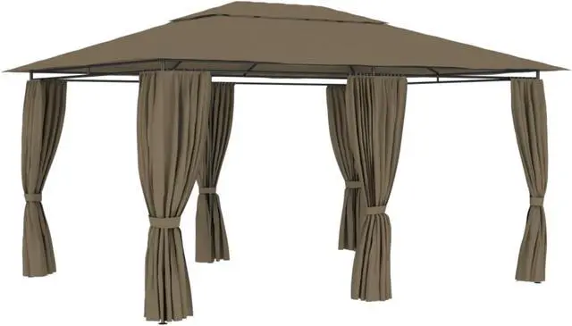 Alt view image 8 of 13 - vidaXL Garden Marquee with Curtains 13.1'x9.8' Taupe Outdoor Patio Sunshade