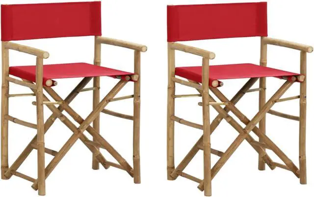 Alt view image 8 of 13 - vidaXL Folding Director's Chairs 2 Pcs Camping Chair Red Bamboo and Fabric