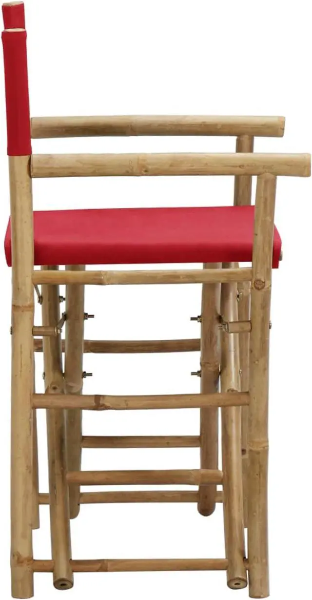Alt view image 11 of 13 - vidaXL Folding Director's Chairs 2 Pcs Camping Chair Red Bamboo and Fabric