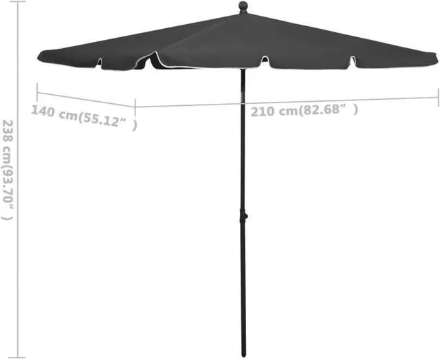 Alt view image 12 of 13 - vidaXL Garden Parasol Adjustable Shelter Outdoor Patio Sunshade Steel Anthracite