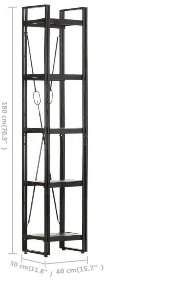 Alt view image 12 of 13 - vidaXL 5-Tier Solid Acacia Wood Bookcase Black 15.7" Bookshelf Stand Cabinet