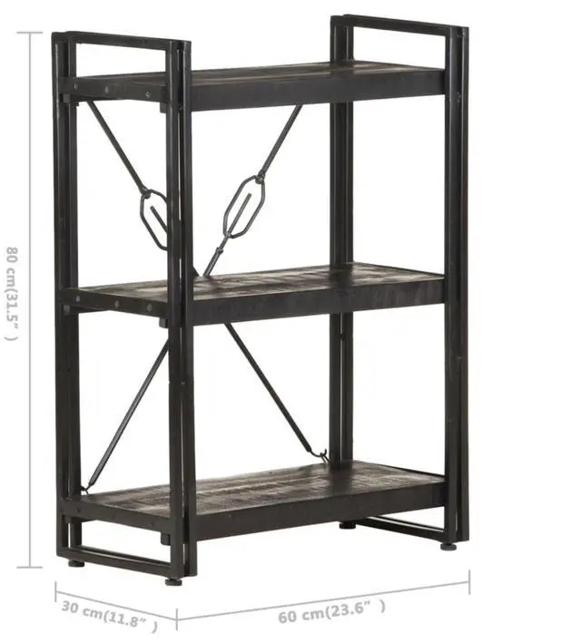 Alt view image 19 of 20 - vidaXL 3-Tier Solid Acacia Wood Bookcase Black 23.6" Bookshelf Stand Cabinet
