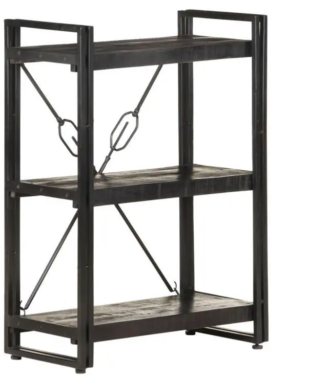 Alt view image 20 of 20 - vidaXL 3-Tier Solid Acacia Wood Bookcase Black 23.6" Bookshelf Stand Cabinet