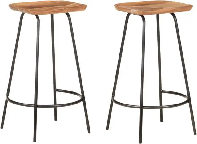 Alt view image 8 of 13 - vidaXL Bar Stools Bar Seats Counter Height Stools 2 Pcs Solid Acacia Wood