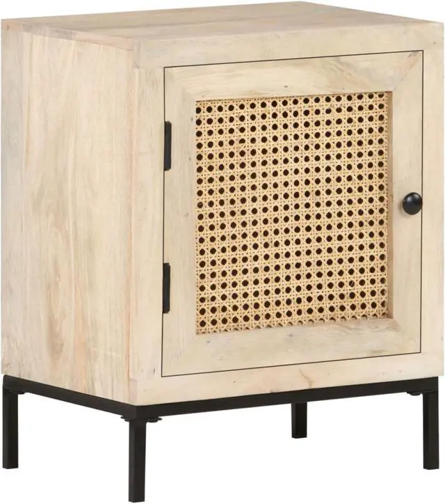 Alt view image 4 of 16 - vidaXL Bedside Cabinet 15.7"x11.8"x19.7" Solid Mango Wood and Natural Cane