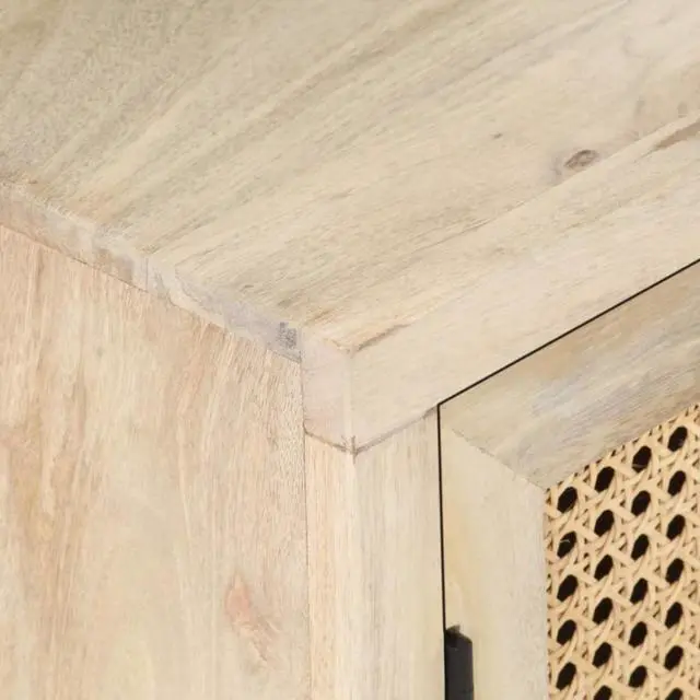 Alt view image 5 of 16 - vidaXL Bedside Cabinet 15.7"x11.8"x19.7" Solid Mango Wood and Natural Cane