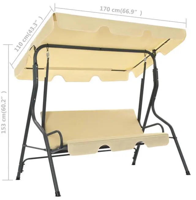 Alt view image 12 of 12 - vidaXL Patio Swing Chair Outdoor Bench with Canopy and Cushion Cream White