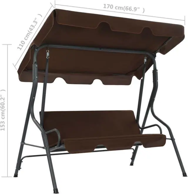 Alt view image 12 of 13 - vidaXL Garden Swing Chair Outdoor Bench with Canopy and Cushion Coffee Steel