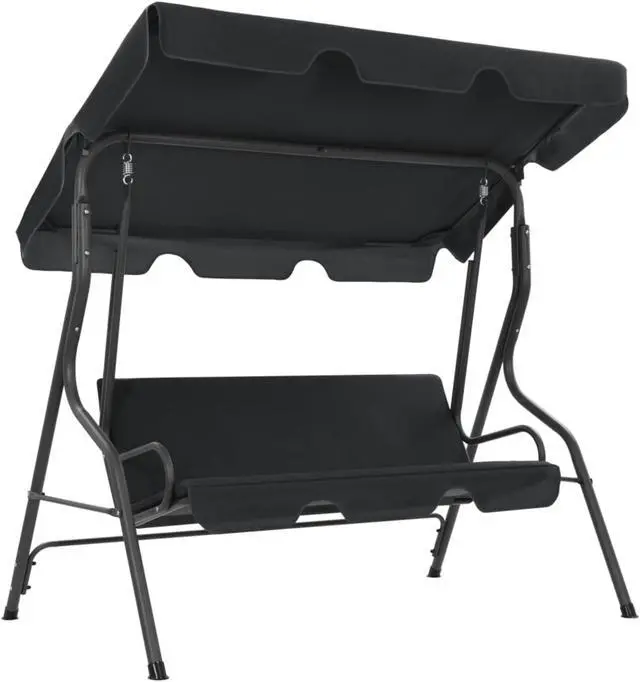 Alt view image 7 of 12 - vidaXL Garden Swing Chair Outdoor Bench with Canopy and Cushion Anthracite Steel