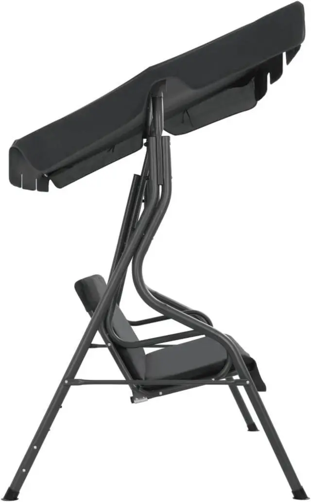 Alt view image 9 of 12 - vidaXL Garden Swing Chair Outdoor Bench with Canopy and Cushion Anthracite Steel