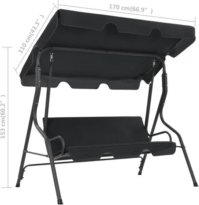 Alt view image 12 of 12 - vidaXL Garden Swing Chair Outdoor Bench with Canopy and Cushion Anthracite Steel