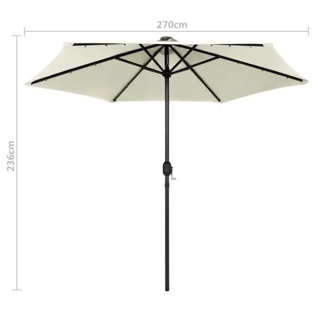 Alt view image 12 of 12 - vidaXL Parasol with LED Lights and Aluminum Pole 106.3" Sand White Garden