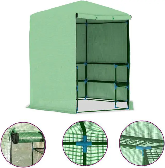 Alt view image 9 of 14 - vidaXL Greenhouse Grow House for Plant Growing Green House with Shelves Steel