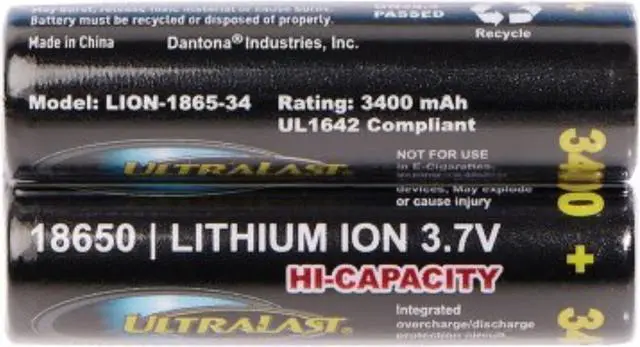 Main image of Ultralast UL1865-34-2P 3,400 mAh 18650 Retail Blister Carded Batteries (2 Pack)
