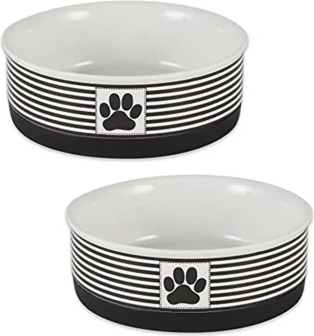 Main image of DII Pet Bowl Paw Patch Stripe, Black, Medium 6Dx2H (Set of 2)
