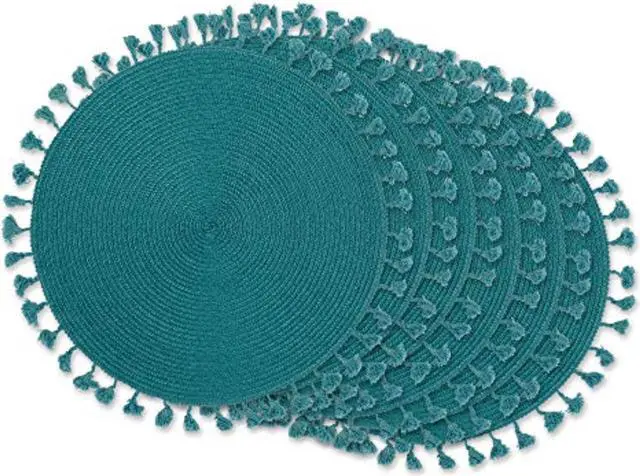 Main image of DII Teal Tassel Fringe Pp Woven Round Placemat Set of 6