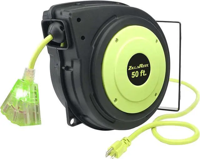 Alt view image 3 of 7 - FLEXZILLA FZ8140503 Flexzilla Extension Cord Reel 50' 14/3 AWG SJTOW Grounded Triple Tap Outlet Indoor/Dry Locations