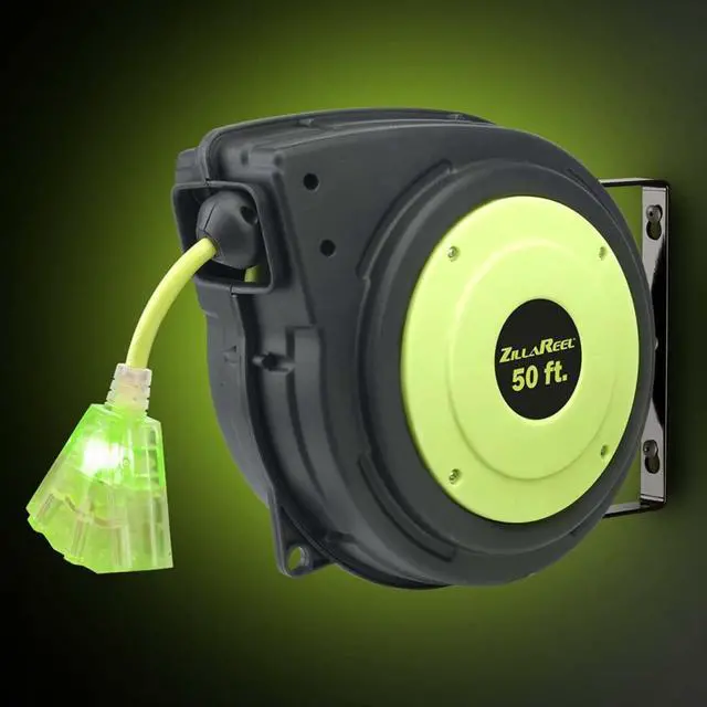 Alt view image 4 of 7 - FLEXZILLA FZ8140503 Flexzilla Extension Cord Reel 50' 14/3 AWG SJTOW Grounded Triple Tap Outlet Indoor/Dry Locations